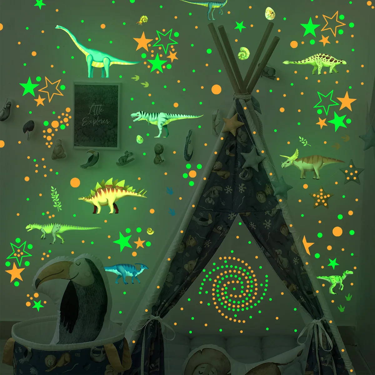 

Glow In The Dark Dinosaur Star Wall Stickers Wall Home Decor Fluorescent Decals Baby Boy Room Luminous Green Glowing Dinosaur