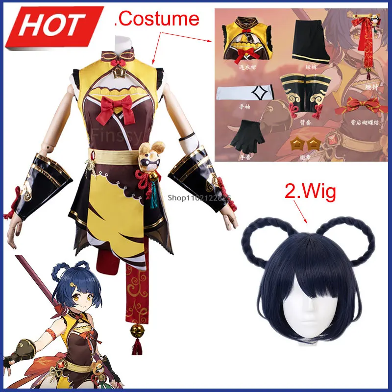 

Женский костюм на Хэллоуин Genshin Impact, костюм для косплея Liyue XiangLing из комиксов, костюм с поясом-знаком и перчатками