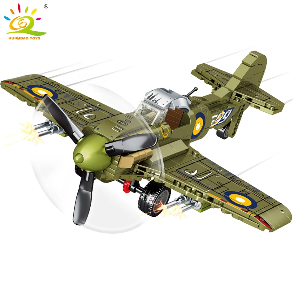 

HUIQIBAO 302pcs WW2 Spitfire Fighter Building Blocks Airplane Military City Plane Truck Car Bricks Construction Children Toy