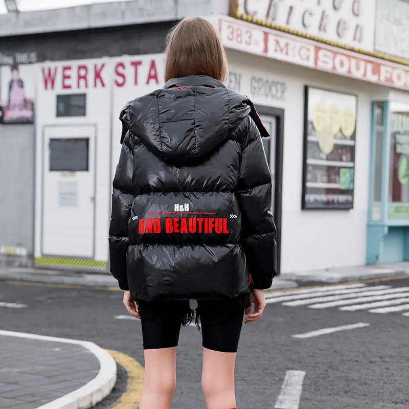 Women's Winter Coat Shiny Down Jacket Parka Cropped Jacket Warmth Free Shipping Fashion Loose Wholesale Streetwear Za New