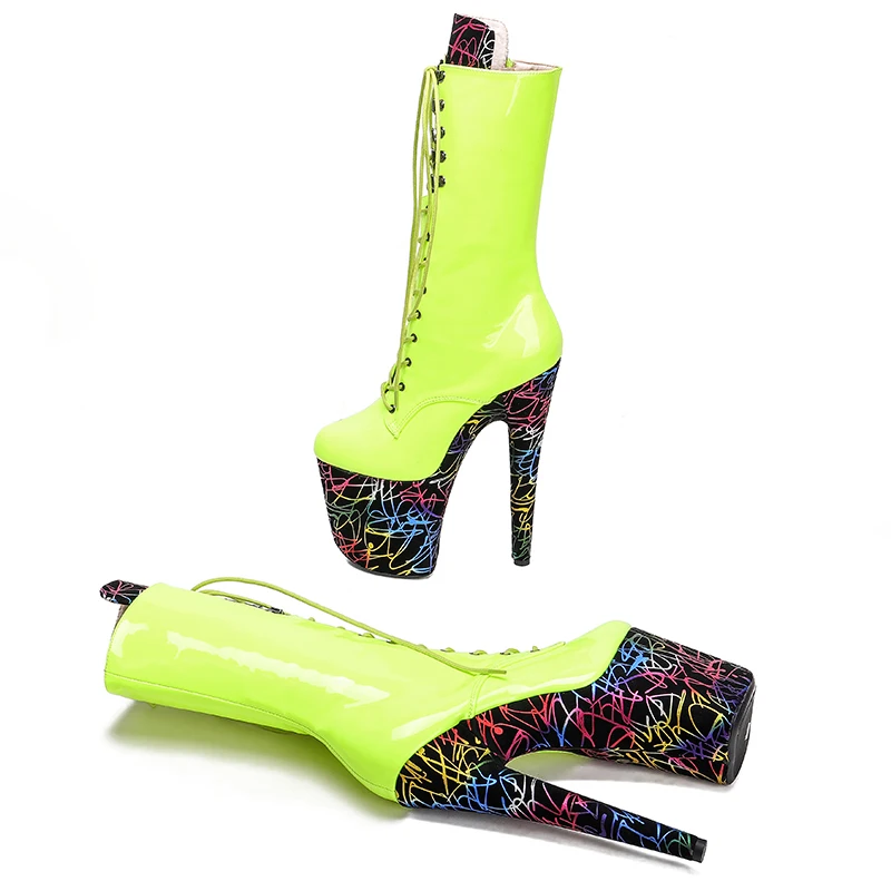 Leecabe 20CM/8Inch PU upper  lady fashion  boots   for  party  Platform  High Heels Pole Dance boot