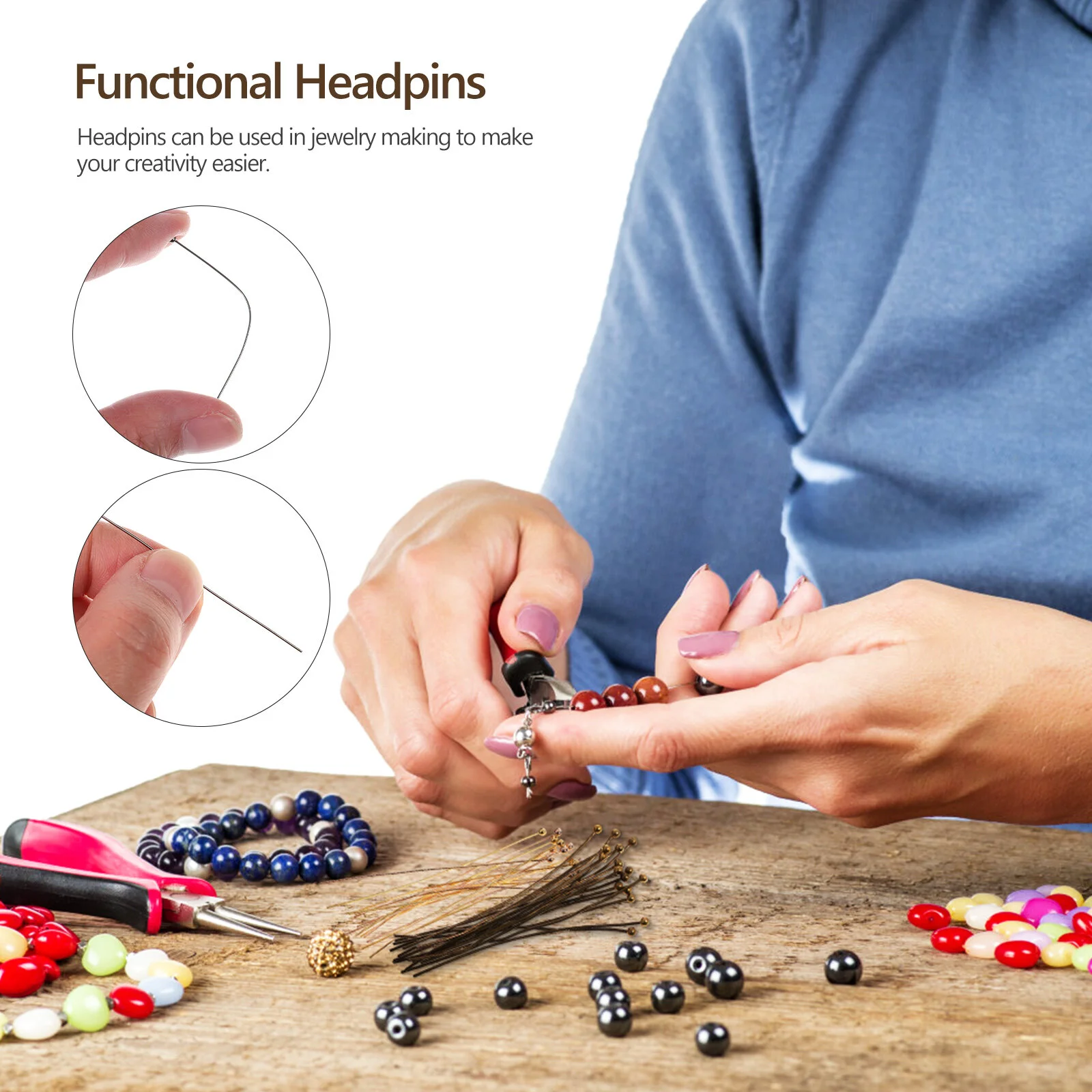 200 Pcs DIY Ball Needle Craft Needles Jewelry Making Beaded Earrings End Metal Copper Earring-making