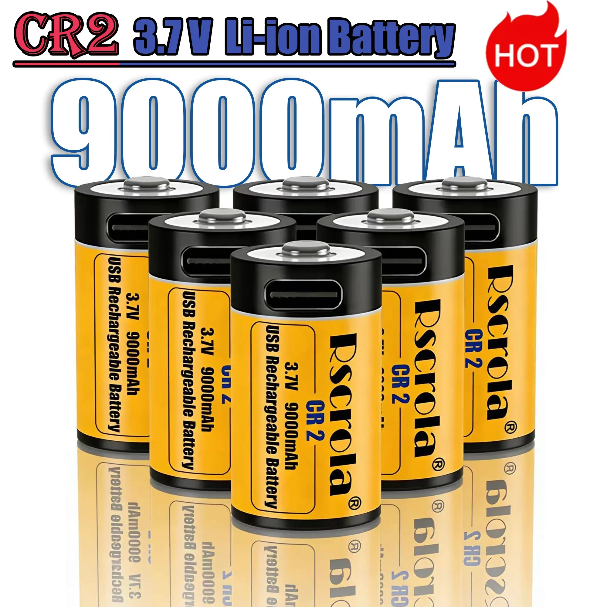 Фото Долговечная перезаряжаемая литиевая батарея CR2 3.7V с зарядкой через USB для фонарика, умного дверного звонка, охранной сигнализации №1