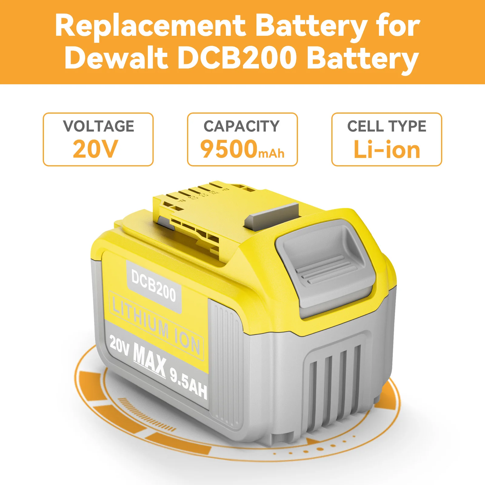 Фото 20 В 9500 мАч аккумулятор для Dewalt DCB200 Сменный аккумулятор для электроинструмента DCB200 DCB180 DCB181 DCB182 DCB206 DCB204 DCB201 DCB184 №2