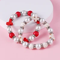 new trend imitation pearl stone rosary cross bracelet christian catholic religious bracelet church party jewelry accessories