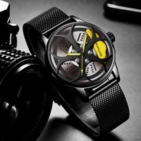 fashion mens wheel hub watches men waterproof stainless steel mesh belt quartz watch luxury luminous clock relogio masculino