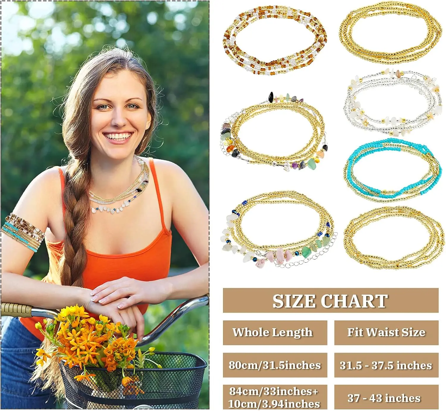 Фото 7 Pieces Waist Beads for Women Jewelry Belly Beads Chains Summer African Beach Bikini Body Belly Chains Jewelry №3