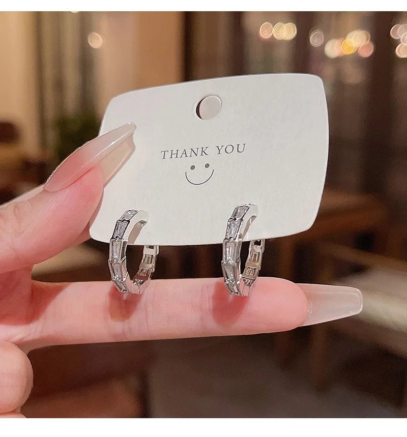 

S925 Silver needle South Korea's new simple zircon ear hoop earrings female ins tide net celebrity with the same style everythin