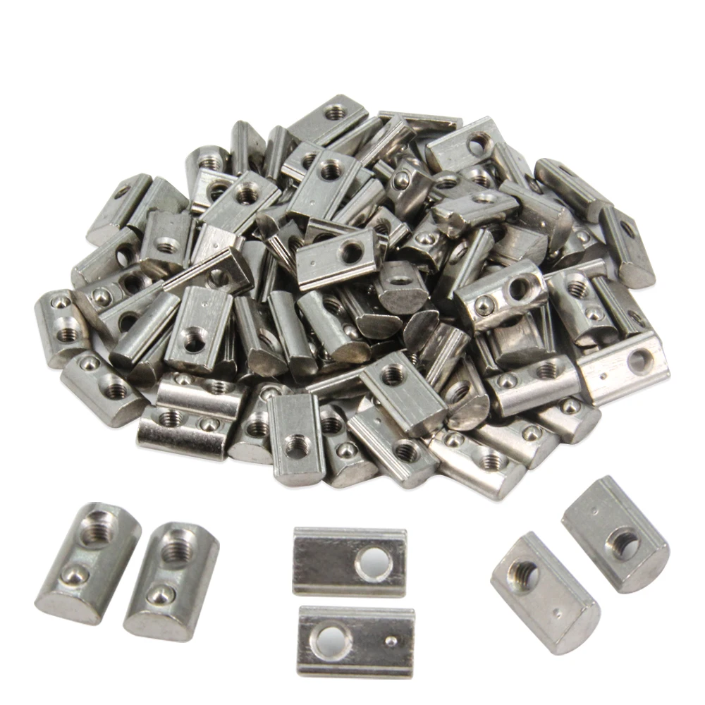 Befenybay 100pcs 2020 Series M4 Half Round Roll in Spring T Nuts for 6mm Slot 2020 2040 2060 2080 Aluminum Extrusion Profile