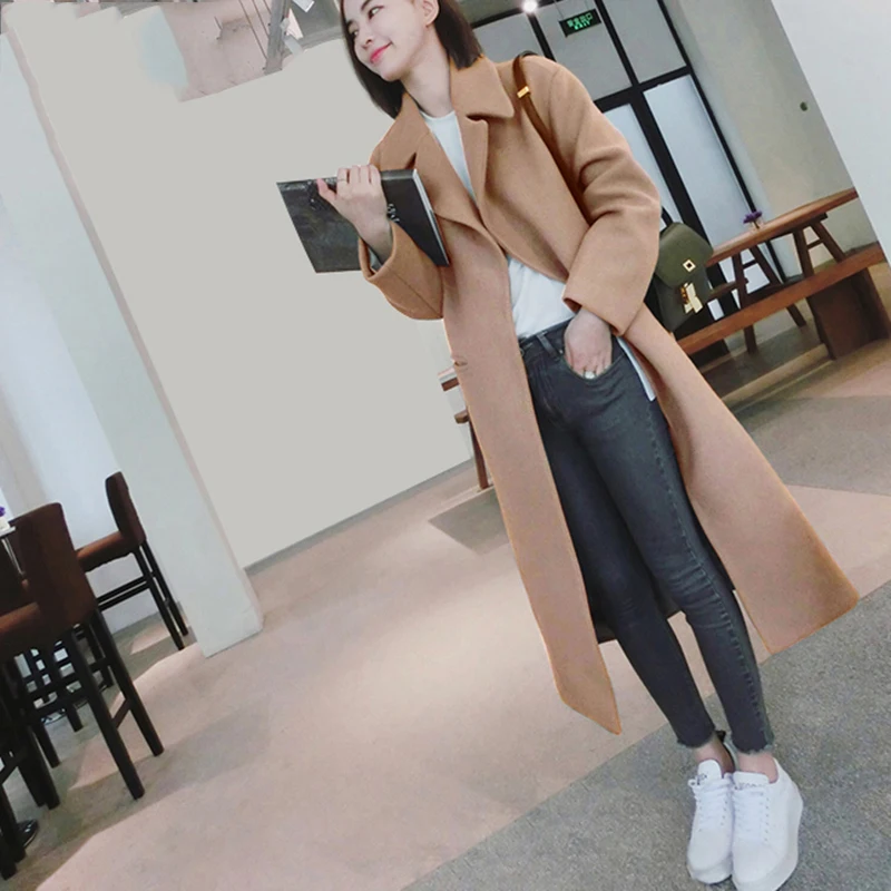 

Long Solid Wool Collar Plus Size 3XL Loose Casual Promotion New Fashion Women Winter Korean Woolen Blend Winter Warm Coats
