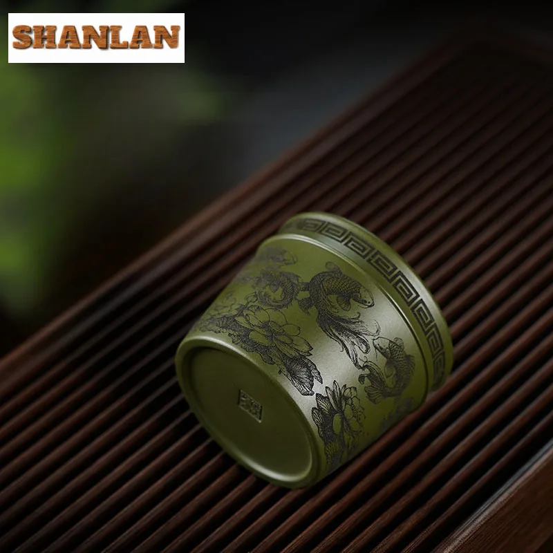 180 мл бутиковая чашка Исин из фиолетовой глины ручная гравировка золотая рыбка