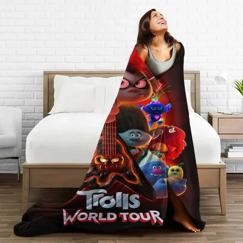 

Anime Trolls World Tour Cute Flannel Autumn/Winter Child Gift Breathable Throw Blankets For Home Bedroom Bedding Throws
