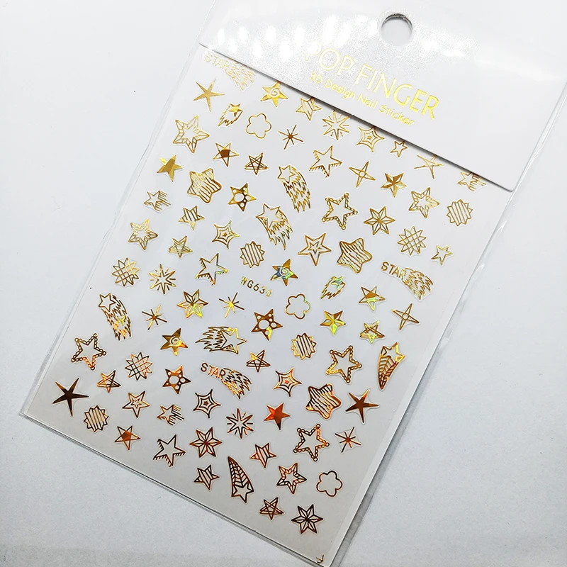 Shiny Gold Star Moon Sun Nail Stickers for Manicure Accessories Heart Feather Animals Printing Self Adhesive Nail Wrap images - 6