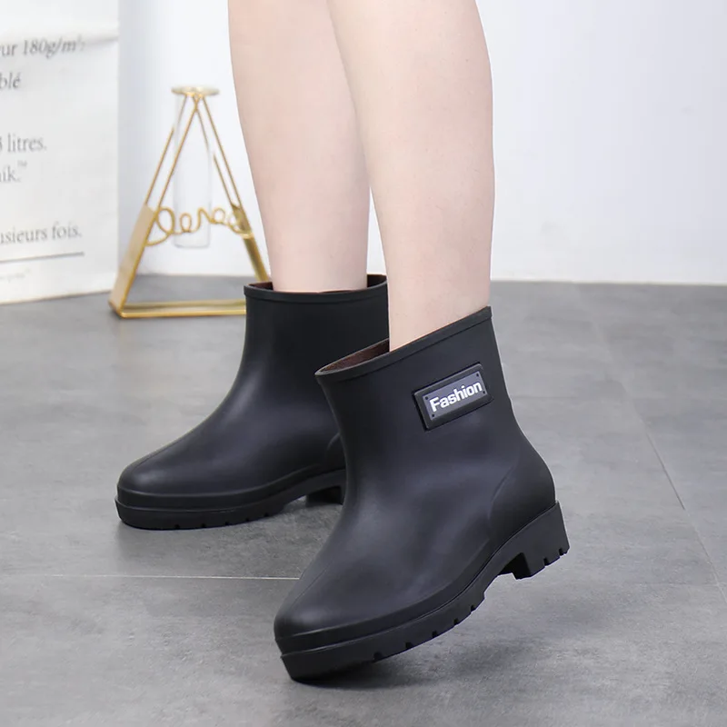PVC Waterproof Casual Rainboots Women Fashion Work Water Shoes Adult Warm Women Rubber Shoes Mujer Non-slip Overshoe Rain Boots