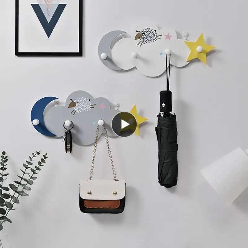

Creative Cute Star Moon Cloud Shape Nail-free Wall Clothes Hooks Kids Room Decorative Key Hanging Hanger Kitchen Storage Hook