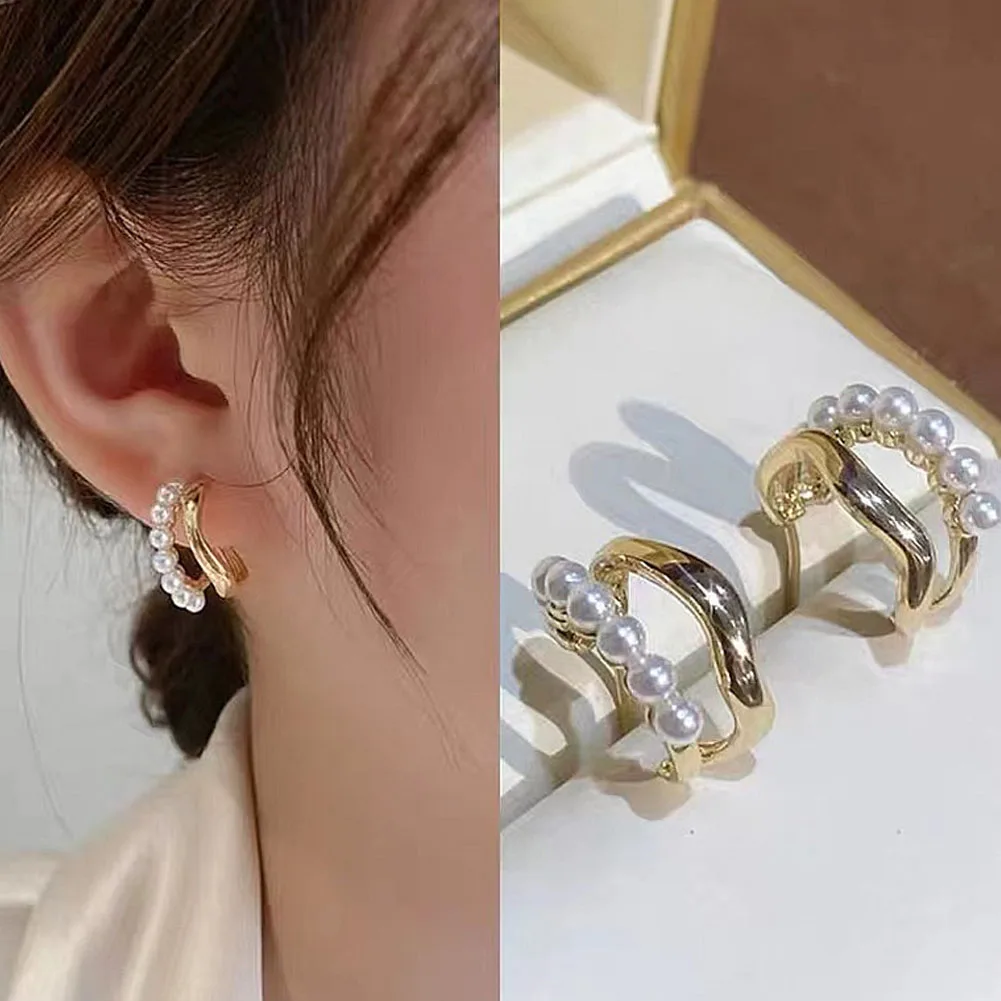 

Trendy Gold Silver Color Simple Hoop Earrings For Women Pearl Resin Hoop Earrings Brincos Party Jewelry