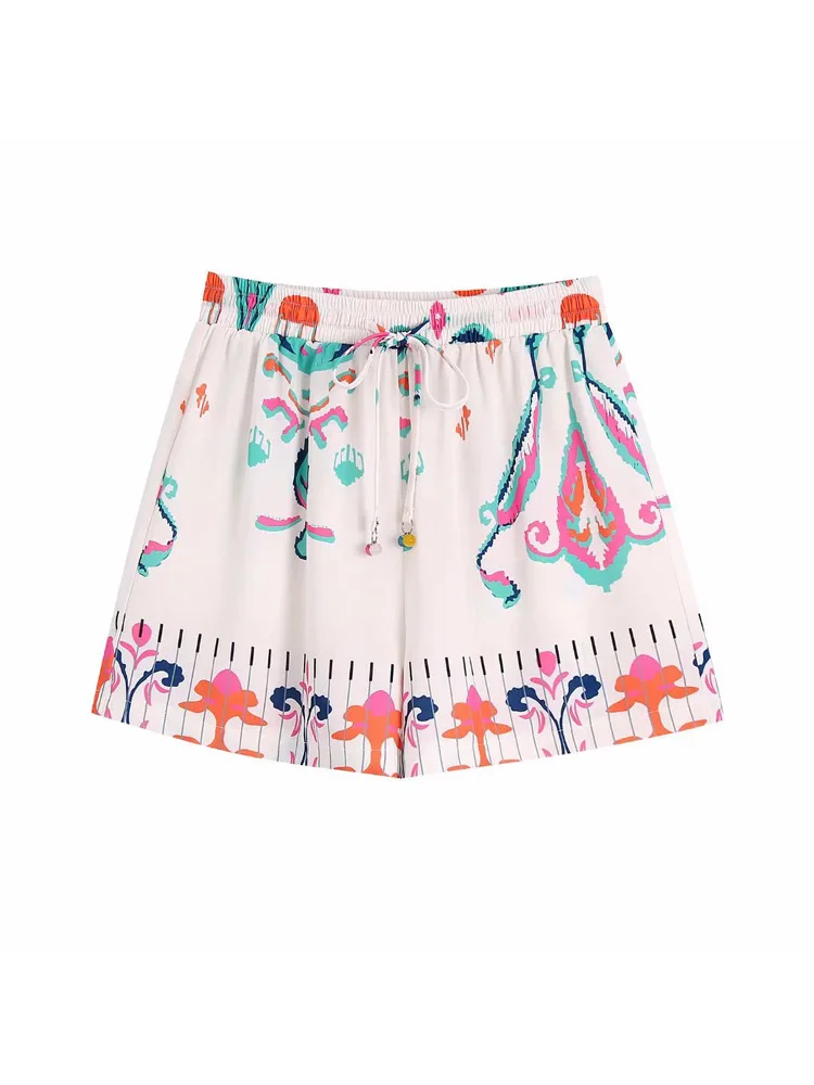 

2022 Summer Women Shorts Fashion Floral Print Elastic waist Drawstring Bow Tie Female Casual Street Shorts Clothing