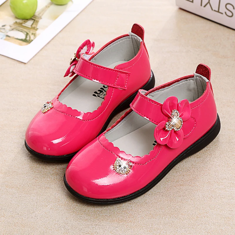 

Kids Shoes Girls Party Princess Shoes Spring Fashion Glazed PU Leather Rhinestone Soft Flats Black Mary Jane Wedding Dress Shoes