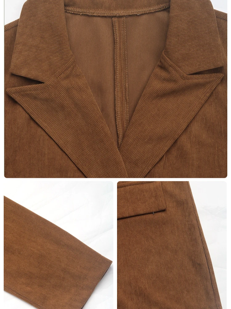 Женский пиджак осенний новый однотонный вельветовый модная уличная стильная