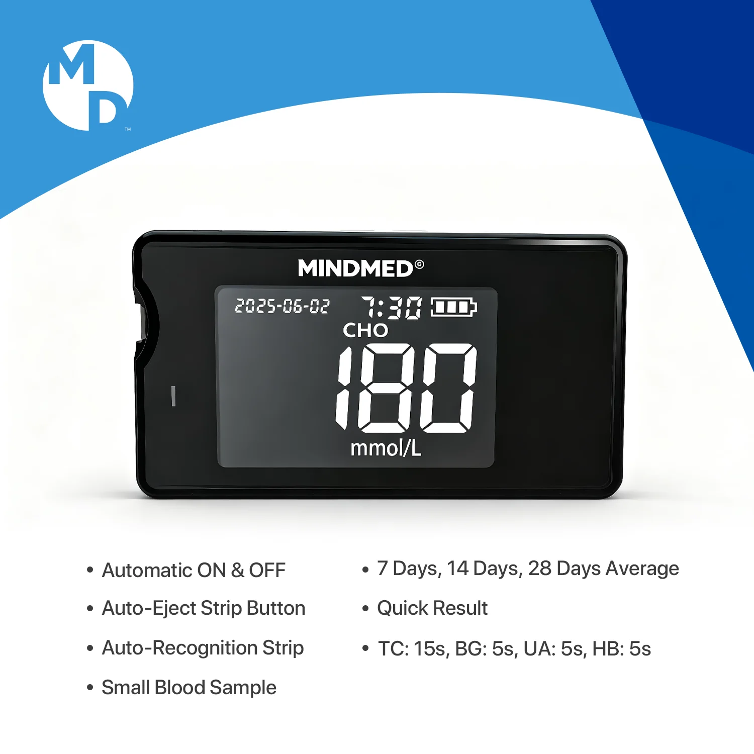 Фото Глюкометр MINDMED 4-в-1: набор для измерения уровня сахара в крови, тестер диабета с тест-полосками и ланцетами, портативное домашнее медицинское устройство №3