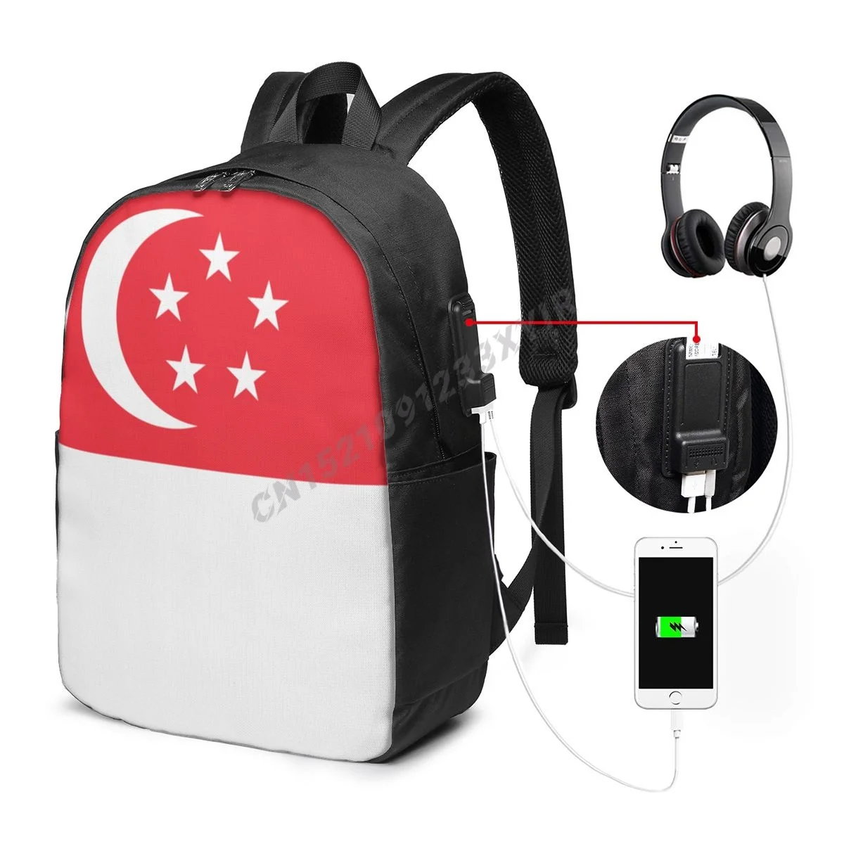 

Backpack Singapore Flag Singaporean Country Map IT'S IN MY DNA Fans Student Schoolbag Travel Casual Laptop Back Pack Unisex