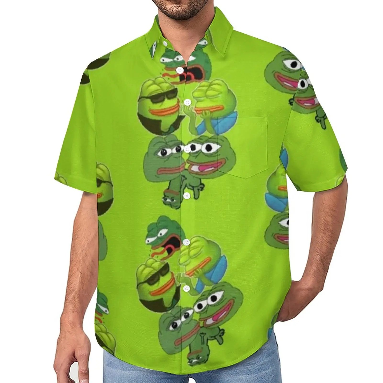 

Пляжная рубашка в виде лягушки, Гавайские повседневные рубашки с животным мемом, Мужская Уличная одежда, блузки с коротким рукавом и графическим принтом, Одежда большого размера