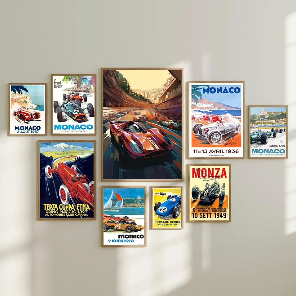 Винтажный постер с изображением гоночного автомобиля