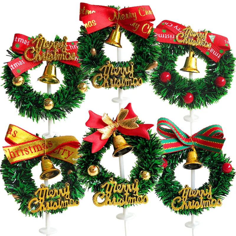 

Christmas Wreath Xmas Tree Cake Decoration Grass Circle Small Bell Cake Topper Kids Favor Merry Christmas Gifts Pendants