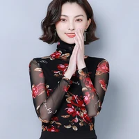 autumn korean version new popular wind high collar designs lace female elegant temperament slim women bottoming lady shirt