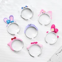 new anime cartoon titanium steel ring 3d rabbit ears cinnamoroll kitty drip glazed cute open ring peripheral jewelry gift