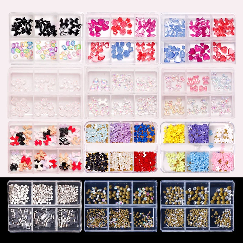 

One Box Nail Art Charms Crystal Aurora Butterfly Knot/Bear/Heart DIY Ornament Jewelry Accessory Rhinestones Nail Art Decoration