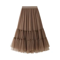 autumn winter new fashion casual tulle skirt womens korean cute a line mesh skirts female black midi long pleated skirt