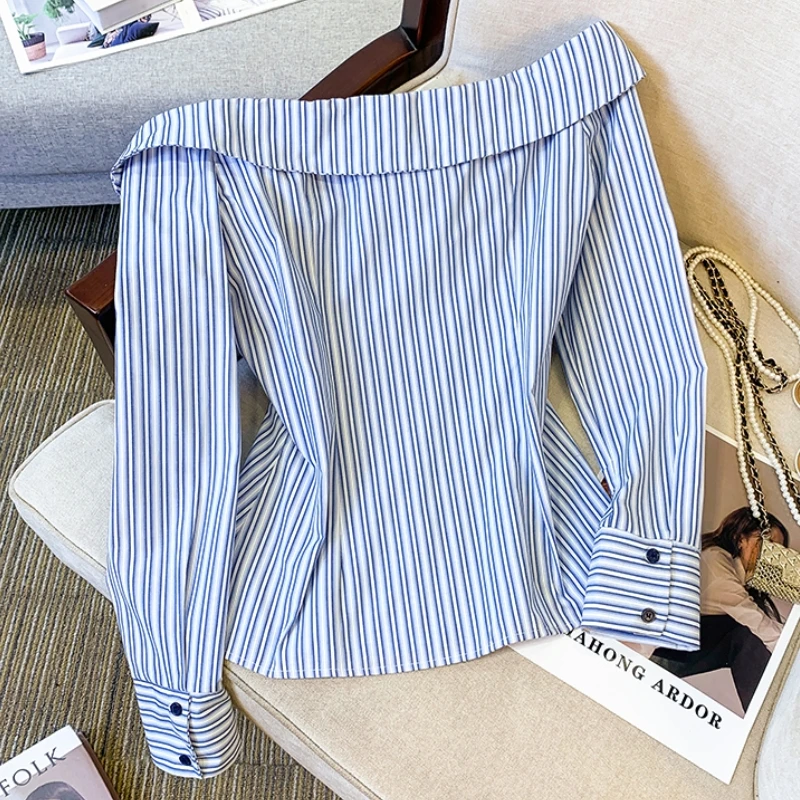 Новинка лета 2024 небольшая свежая модная пикантная полосатая рубашка облегающий
