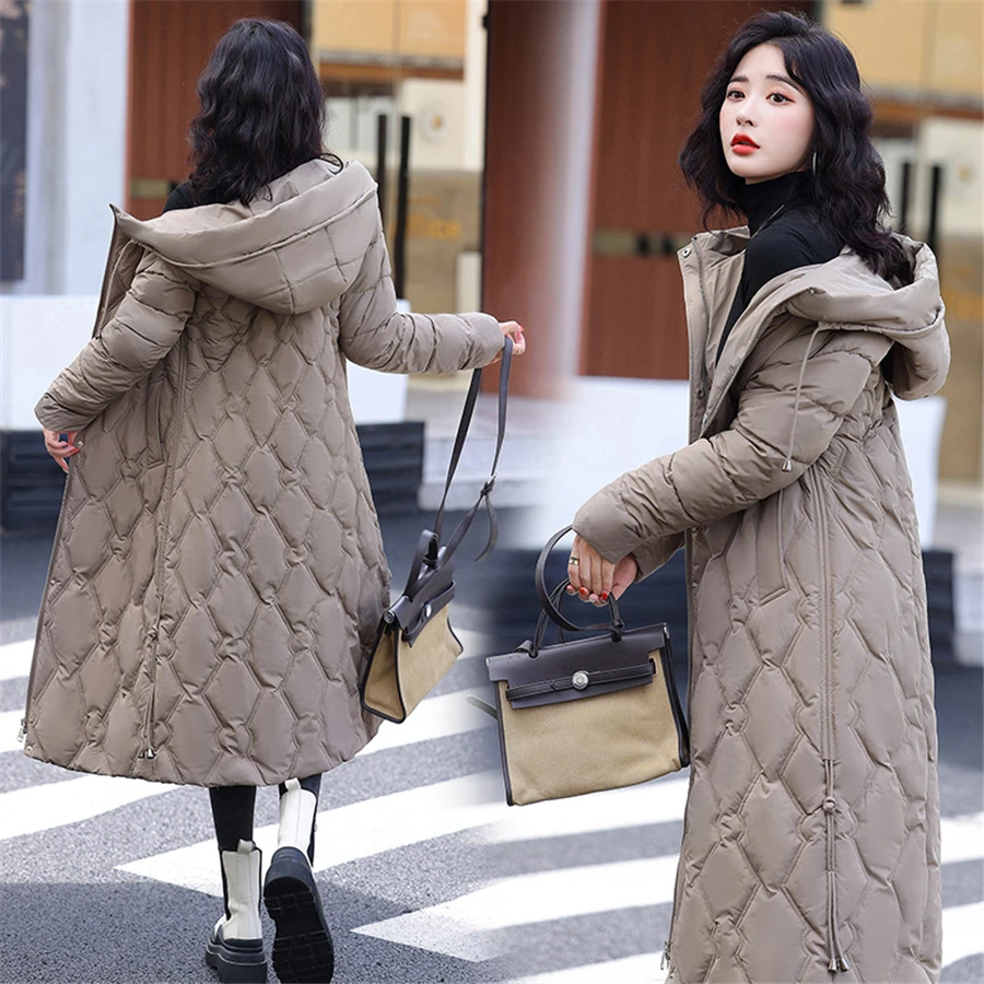 Mid-length Hooded Down Cotton Slim Women Coat Winter Warm Thicken Parka Snow Wear Outwear Elegant Korean Windbreaker Jacket 2022
