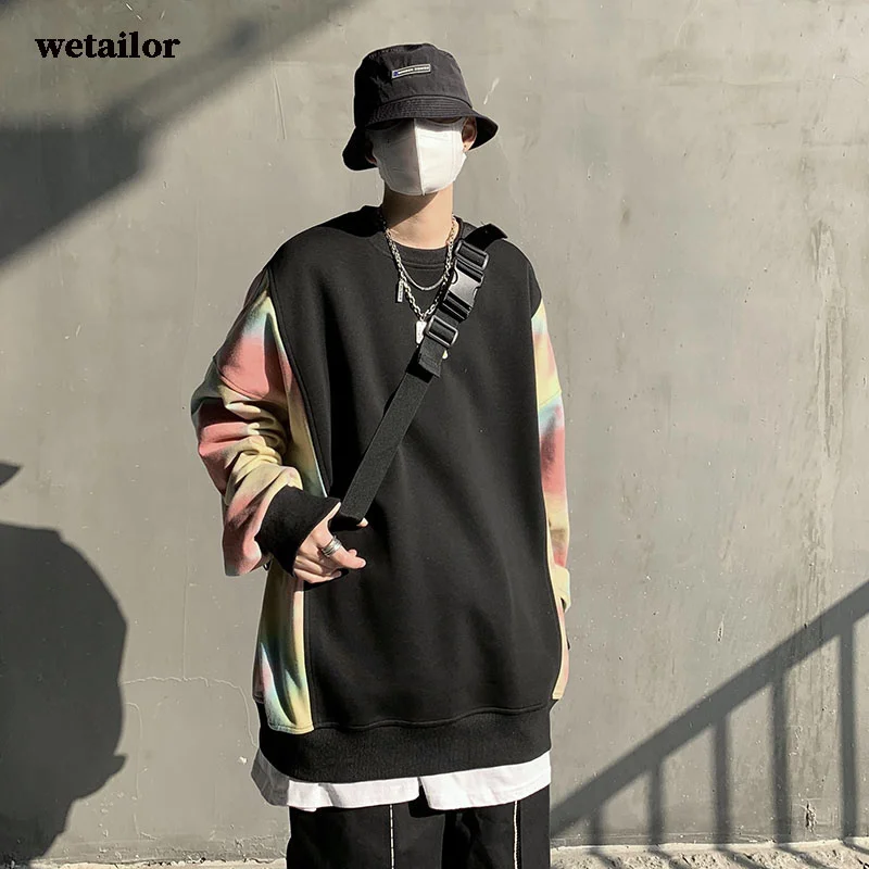 

Men's Harajuku 2023 Hoodie Sweatshirt Fake Two Tie Dye Sleeve Hip Hop Hoodietrendy Korean unisex hip hop sweatshirts Streetwear