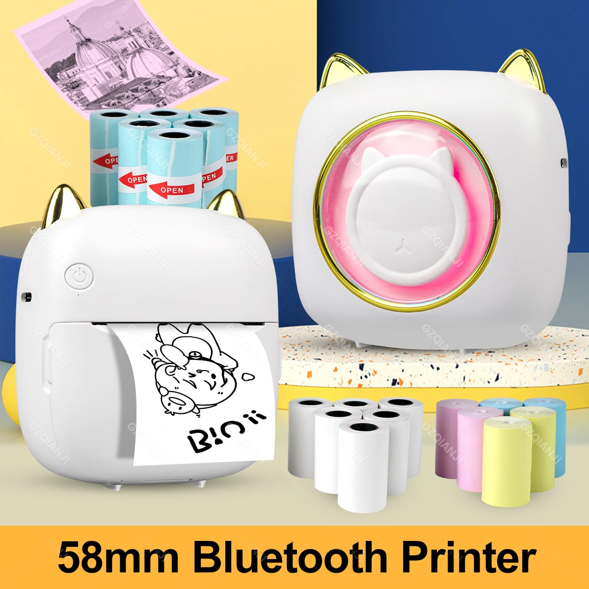 

Mini Portable Thermal Printer Photo Color Sticker Paper Roll Printing Pocket Maker 57mm Wireless Bluetooth for Android IOS
