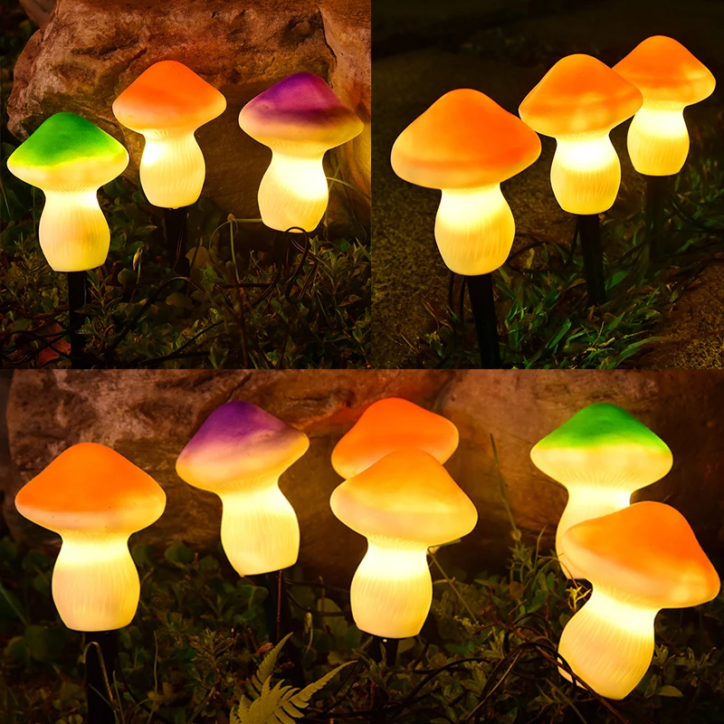 

Landscape Lighting Waterproof 3PC Solar Garden Light Simulation Mushroom Light Villa Decoration Ground Light Small Night Light
