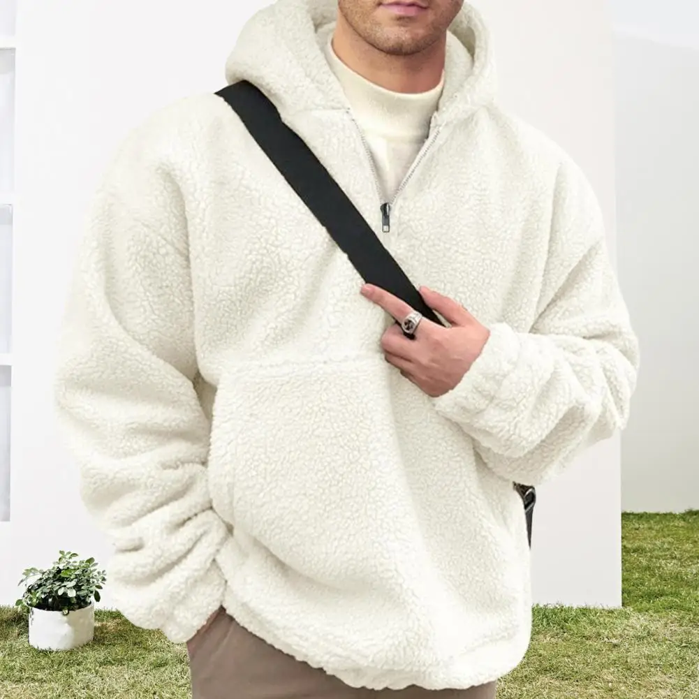 Зимняя мужская толстовка с большим карманом Frotn фланелевым воротником на молнии