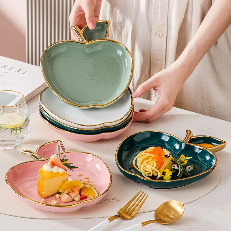

Creative Apple Shape Meal Tray Ceramic Baking Dish Bakeware Tableware Salad Fruit Dumpling Flat Plate Dinner
