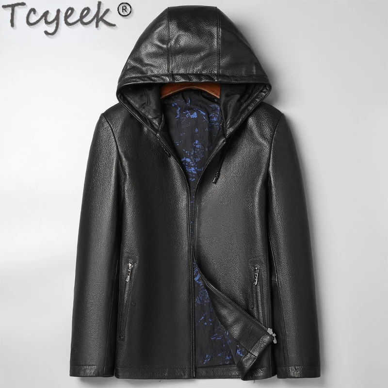 

Tcyeek Casual Thin Leather Coat 100% Genuine Leather Man Jackets Fashion Top Layer Sheepskin Coats Hood Spring Fall Men Clothing