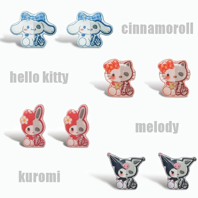

Sanrioed Melody Anime Skull Stud Earring Kawaii Hello Kt Kuromi Cinnamoroll Cartoon Cute Unisex Accessories Personality Jewelry