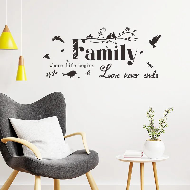 

Family Love Never Ends Quote Vinyl Wall Sticker Wall Decals Lettering Art Words Stickers Home Decor Wedding Decoration Poster