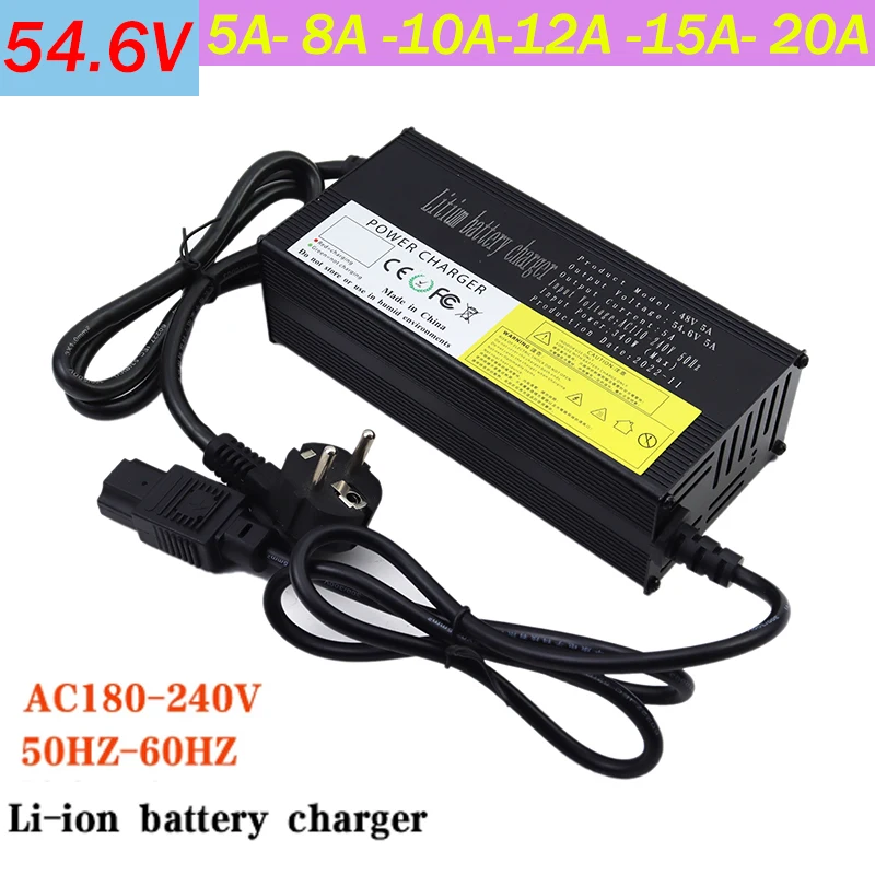 

NEW 48V 5A 8A 10A 12A 15A 20A Lithium ion Charger 13S 54.6V Constant Voltage High-power Intelligent Fast charging Metal Shell