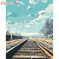 gatyztory 40x50cm diy painting by numbers kits blue sky track scenery paint canvas coloring picture handpainted home decoration