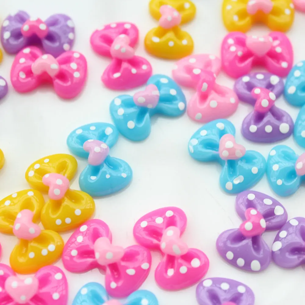 220 шт. разноцветный бант с маленькими сердцами в горошек Кабошон из смолы декодер