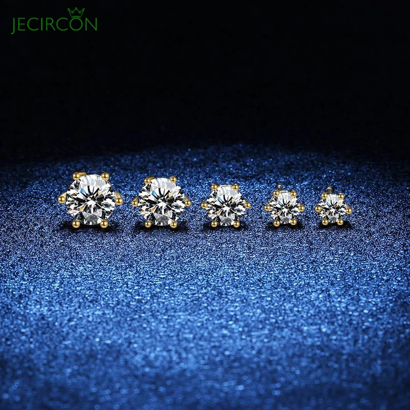 JECIRCON 0.2-2 Carat D Color Moissanite Stud Earrings for Women/Men  100% s925 Sterling Silver Classic Earrings 18k Gold Plated