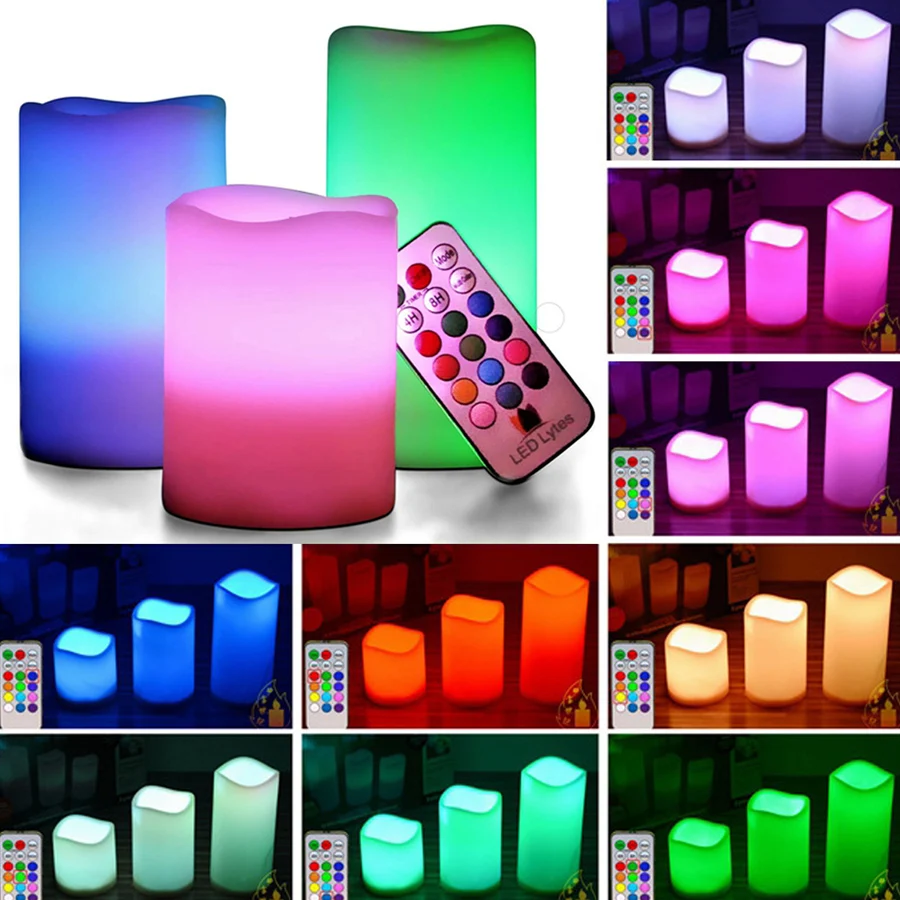 

Colorful Led Candle Light Simulated Flame LED Flameless Candle Decor Lights with Remote Control for Christmas Party Decoration