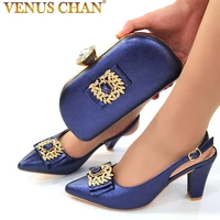 high quality new arrival italian women shoes and bag to match in navy blue color special pumps for wedding partyh