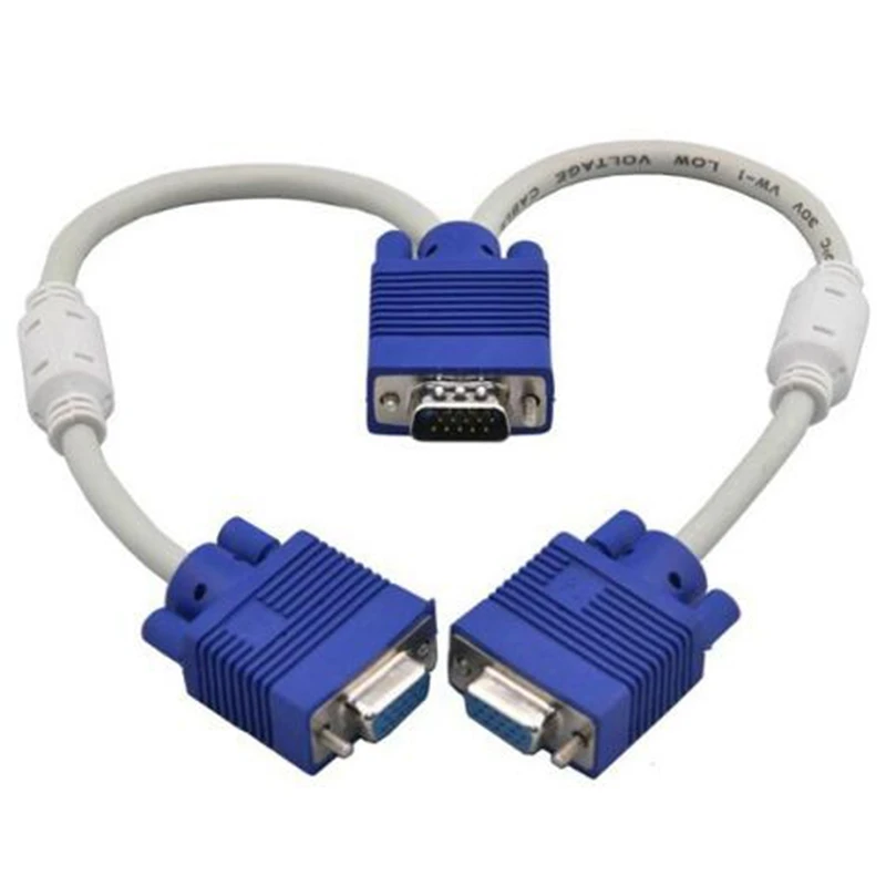 

VGA Splitter Cable Computer To Dual 2 Monitor Adapter Connector 15 Pin Two Ports Male To Female