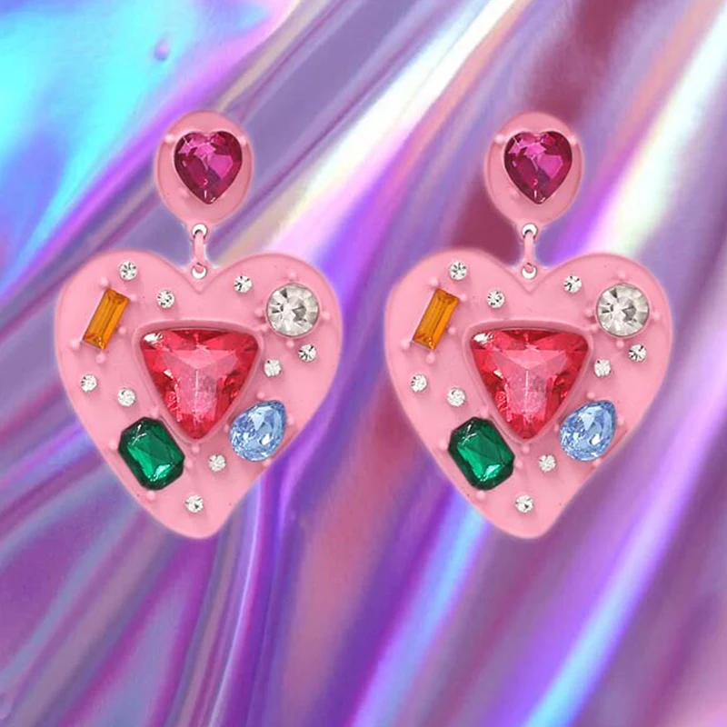 Y2K ювелирные изделия яркого цвета хрустальные серьги в форме сердца для женщин